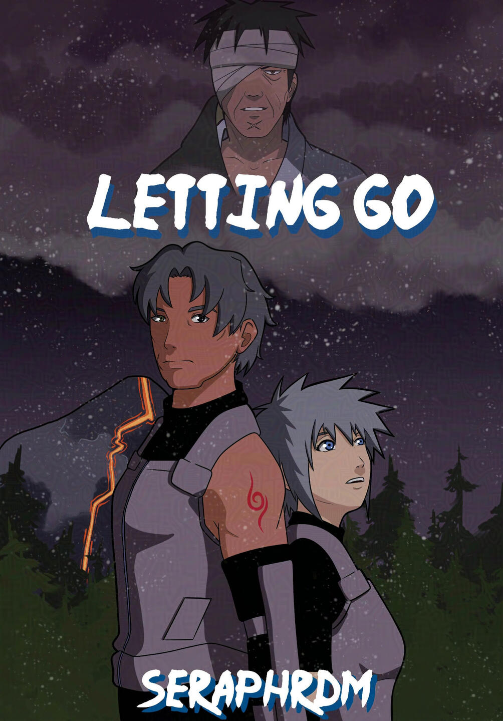 A cover featuring Tsukiya, Hiiragi, and Danzō in the clouds partially faded out.